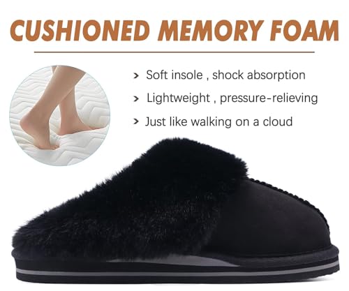KuaiLu Womens Cozy Memory Foam Slippers Ladies Fuzzy Faux Fur Lined Warm Arch Support House Shoes Slip on Comfy Winter Scu...
