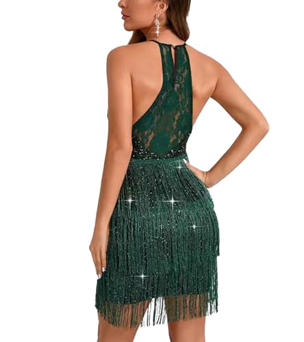 PORRCEY Women's Sexy Elegant Sequins Mesh See Through Bodycon Birthday Party Club Night Mini Dress