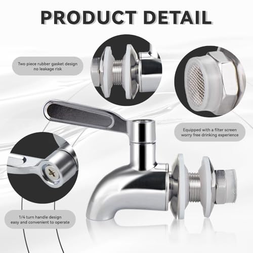 TMOK 2 PCS Beverage Replacement Spigots Beverage Dispenser Spigot Replacement Stainless Steel Spigot for Glass Jar & Drink...