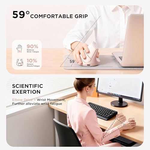 Uineer Vertical Mouse Wireless, 2.4G Rechargeable Mouse with Battery Indicator,4 Level DPI,Ergonomic Design for Comfort an...