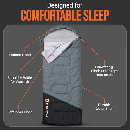 Flat Earth Performance Expedition Sleeping Bag with Compression Sack – 32°F/0°C for Teens/Adults Up to 6'2", Lightweight, ...