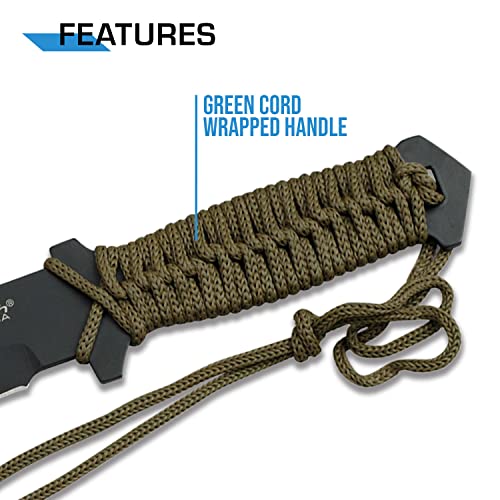 MTech USA – Fixed Blade Knife –Black Stainless Steel Blade, Green Cord Wrapped Handle, Full Tang, Includes Nylon Sheath - ...