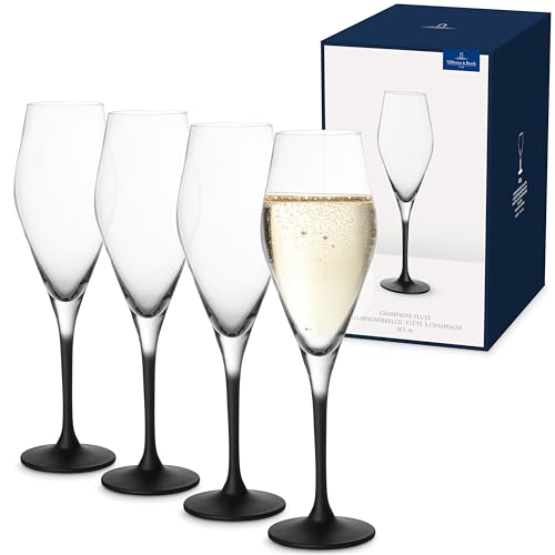 Villeroy & Boch Manufacture Rock Set of 4 Elegant Crystal Glass Champagne Flutes Dishwasher Safe Black