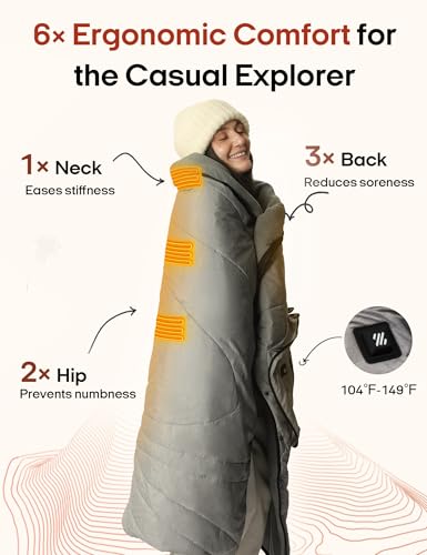 ZonLi Heated Blanket Battery Operated, Wearable Portable Electric Blanket with Rechargeable Battery, 50"x60" Cordless Heat...