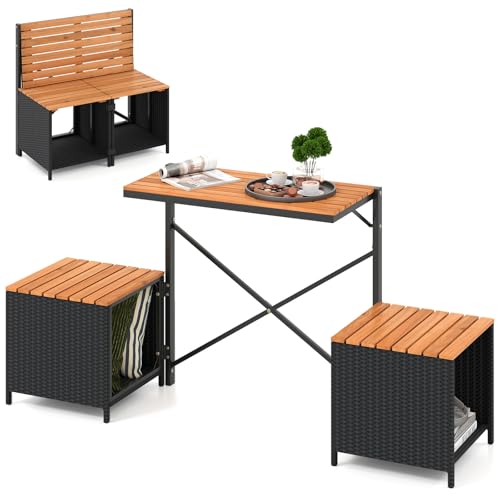 Tangkula 2-in-1 Outdoor Convertible Bench, Transforming Interchangeable Picnic Table Garden Loveseat with Metal Frame, PE ...