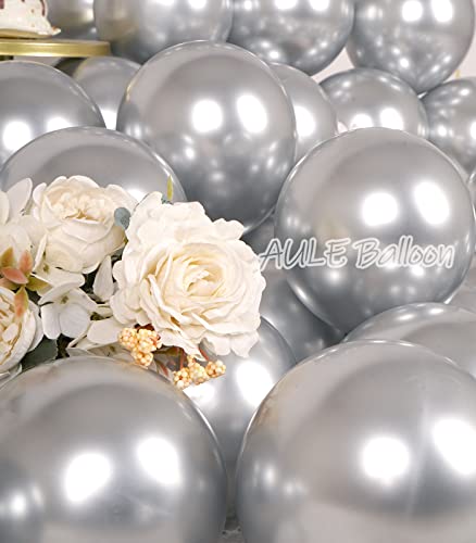 AULE Metallic Silver Balloons 5 inch 50 Pcs Silver Latex Balloons Chrome Helium Shiny Thicken Balloon Perfect Party Decora...
