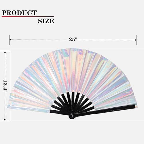 EORROE Large Rave Folding Hand Fan for Men/Women,Holographic Rave Fan for Women Club Dance Party,Festivals,Halloween, EDM,...