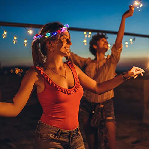 7 Pcs LED Flower Crown Headband, Light Up Flower Headbands for Women, Garlands Glowing Floral Wreath Crowns for Wedding Be...