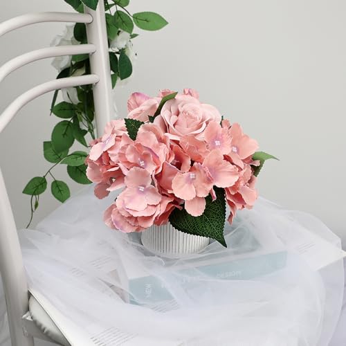 DIYDOFUN Flower Table Centerpieces - Set of 6 Floral Arrangement Artificial Wedding Hydrangeas Floral Arrangement with Rus...