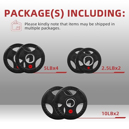 Fitvids Olympic Cast Iron 2-Inch Weight Plate for Strength Training & Weightlifting, Rubber Coated Style, Multiple Weights Available