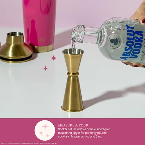 Paris Hilton 2-Piece Cocktail Shaker Set, Double Wall Insulated Stainless Steel Mixer with Built-In Strainer and Double-Si...