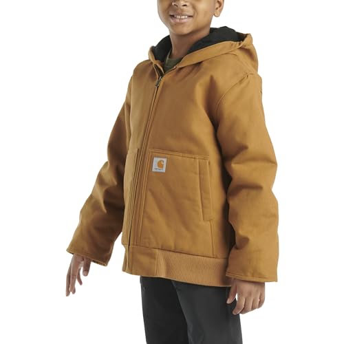 Carhartt Boys' Flannel-Lined Hooded Canvas Insulated Zip-Up Jacket