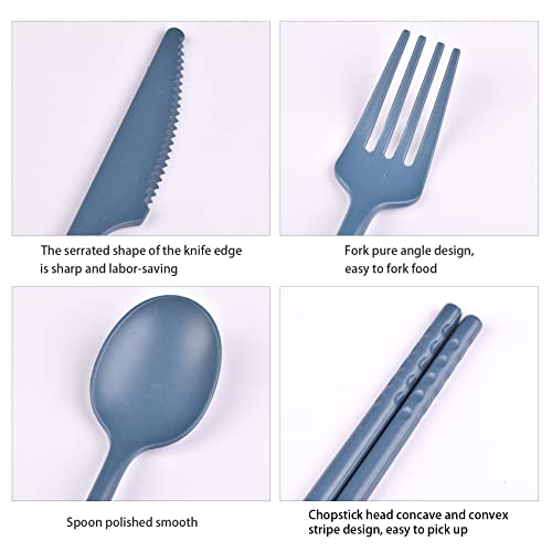 Travel Utensils with Case, Rrusable Utensils Set with Case, Plastic Cutlery Set Forks Spoon Tableware, Portable Camping Cu...