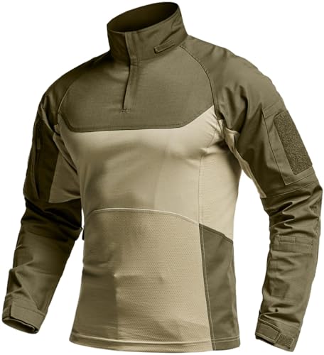 CQR Men's Combat Shirt Tactical 1/4 Zip Long Sleeve Military BDU Shirts Camo EDC Top with Pockets
