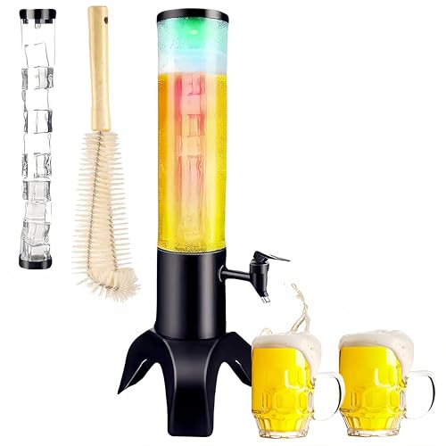 Drink Tower: 1.5L Mimosa Tower Dispenser with Ice Tube and LED Light, 50oz/1.58 Qt Tabletop Beer Dispense for Parties Bars...