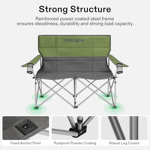 [outlets]VIVOSUN Double Camping Chair, Fully Padded Folding Loveseat, Portable Oversized Duo Chair with Storage Cup Holder...