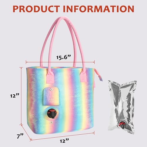 Tirrinia Wine Tote Bag, Beach Cooler for Travel Gift, Drink Purse Travel Bag with Spout for Picnic, BYOB, Party, Dinner, Pool
