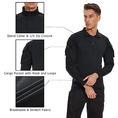 TACVASEN Men's Tactical Shirt Long Sleeve Combat Shirt 1/4 Zip with Pockets Military Army Paintball Airsoft Breathable