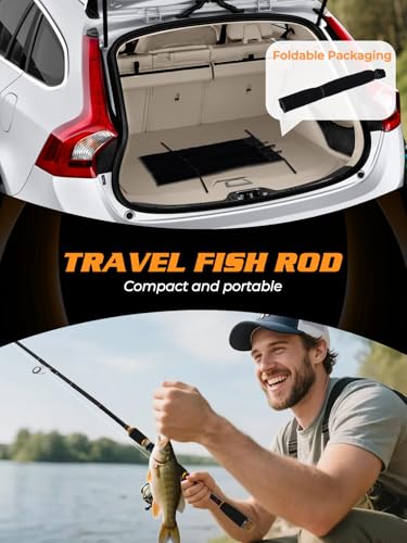 5'6"4-Piece Travel Spin Rod and 2000 Reel Combos, 24-Ton Carbon Matrix Telescopic Fishing Rod Pole, 5 +1 Shielded Bearings...