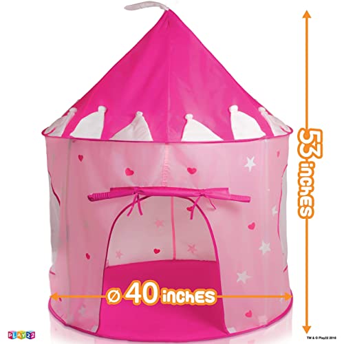 Play22 Play Tent Princess Castle Pink - Features Glow in The Dark Stars - Portable - Kids Pop Up Tent Foldable Into A Carr...