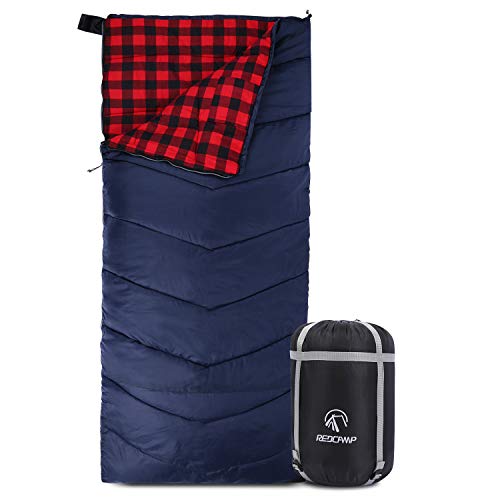 REDCAMP Cotton Flannel Sleeping Bag for Camping Backpacking, Adults Cold Weather Envelope Sleeping Bags with 2/3/4/6lbs Fi...