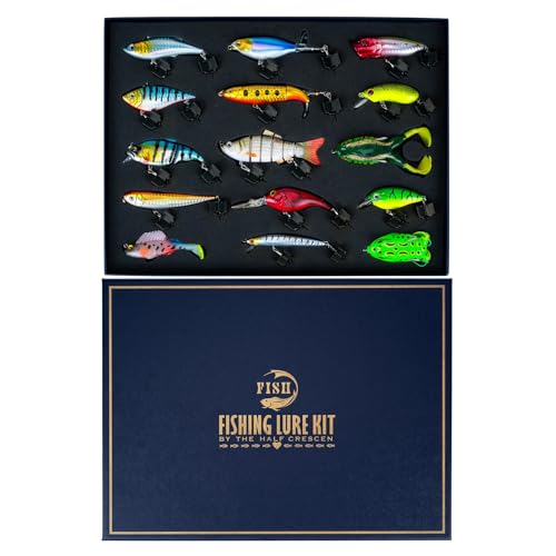 HALF CRESCEN Fishing Lures Kit for Diving Bass/Trout/Pike with Lifelike Action, Fishing Gear Set for 2025 Xmas