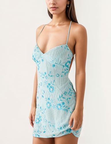 MISSACTIVER Sleeveless Sequin Dress for Women Backless Criss Cross Straps Mini Dress Sexy Sparkle Short Dresses Party