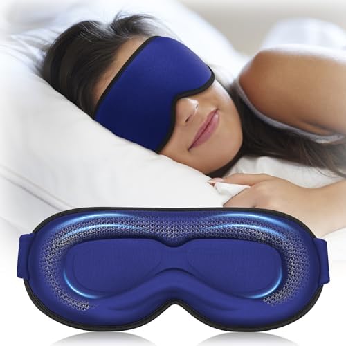 3D Contoured Weighted Eye Mask for Sleeping – Blackout, Lash-Friendly Sleep Mask for Relaxation, Spring Break, Beach Vacation, Summer Hiking Essentials, Washable Memory Foam, Navy Blue
