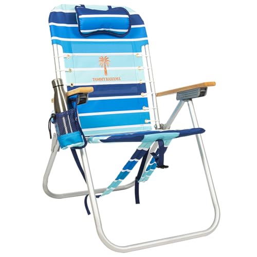 Tommy Bahama Hi-Boy 17" Seat Height 4-Position Lace-Up Suspension Folding Beach Backpack Chair, 2-Pack, Stripe