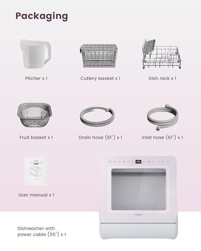 HAVA Countertop Dishwasher with Water Softener and Enhanced Energy Efficiency, Portable Dishwasher with 8 Wash Programs, Child Lock & Delayed Start Function, No Installation Needed - Misty Lilac