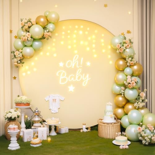 7.2 FT Ivory Round Backdrop Cover with Lights String for Circle Arch Stand Circle Backdrop Covers with LED Fairy Lights fo...