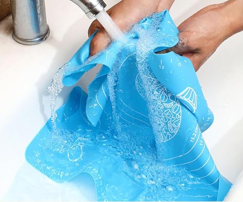 Silicone Baking Mat, 19.7 Inch x 15.7 Inch Blue Pastry Mat with Size Scale, Anti Stick and Anti Slip Mat for Kneading Doug...