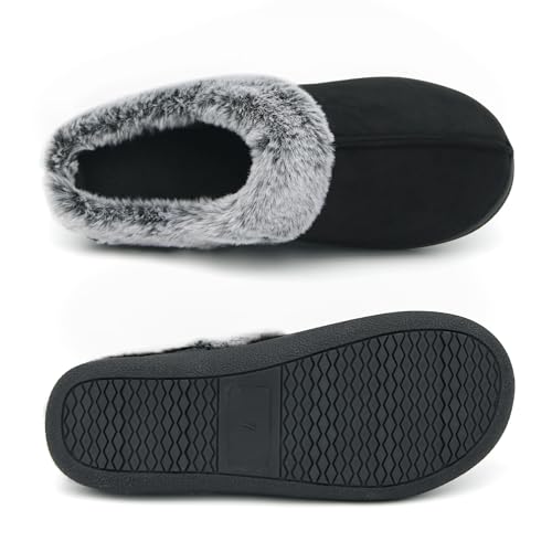Jerzmy Fuzzy House Slippers for Women, Cushion Memory Foam Slippers Suede Faux Fur with Arch Support, Comfy Home Shoes for...