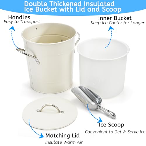 YOUEON 4L Ice Bucket with Scoop and Lid, Double Walled Insulated Wine Bucket Chiller with Carry Handles, Beverage Tub for ...