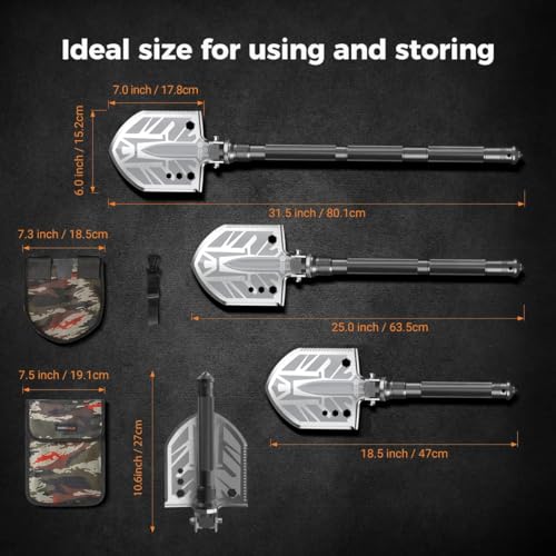 Sahara Sailor Unbreakable Tactical Shovel-180 Degree Folding Shovel-Camping Shovels - 23 in 1 Survival Gear and Equipment ...