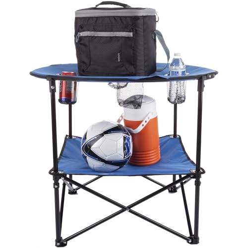 Wakeman Camp Table - Round 2-Tier Folding Table with 4 Cupholders and Carrying Bag - for Camping, Beach, Picnic, Sporting ...