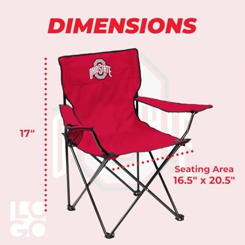 Logo Brands NCAA Portable Quad Chair – Folding Tailgate Chair with Armrests, Built-In Cup - Includes Carry Bag