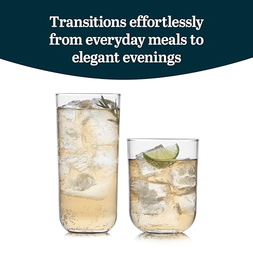 Libbey Polaris Tumbler and Rocks, Axis Glass Cups Set of 16, Elegant Mixed Drinking Glasses with Modern Clean Lines, Dishw...