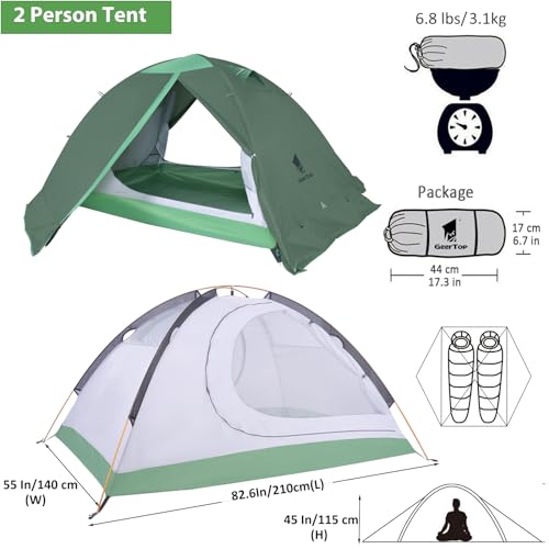 GEERTOP Ultralight 2 Person Backpacking Tent 4 Season Waterproof Camping Tent Double Layer Cold Weather Easy Set Up Tents ...