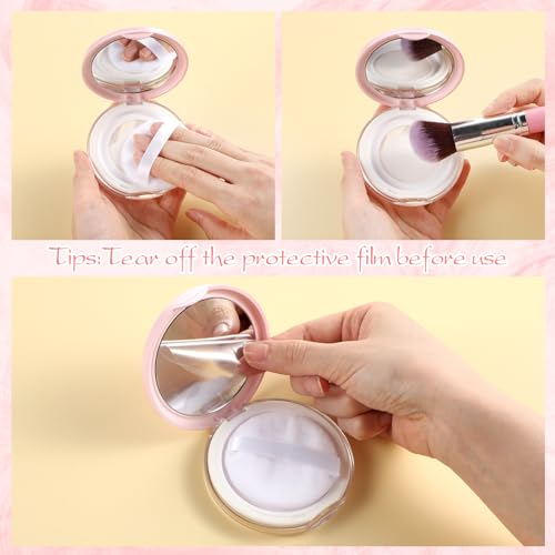 2Pcs Loose Powder Container with Puff 0.17 oz Refillable Empty Powder Compact with Mirror, Portable Empty Makeup Powder Co...