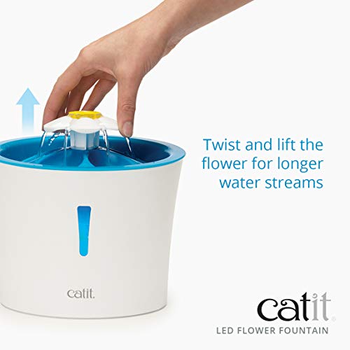 Catit LED Flower Fountain with Triple Action Filter, Cat Drinking Water Fountain, 3 L