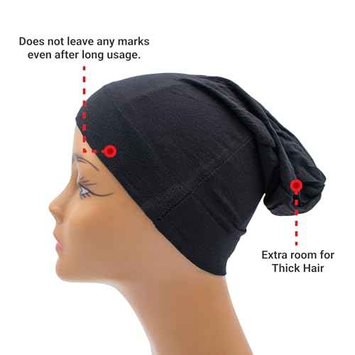 Beauty Town Unisex Sleeping Cap ? Stretchable Soft Lightweight Night Headwear for Braids, Locs, and Dreads (Black)