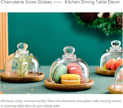 Charcuterie Snow Globes, Mini Cake Stand Display with Wooden Tray and Glass Dome Lid, Charcuterie Board for Cheese Dessert...