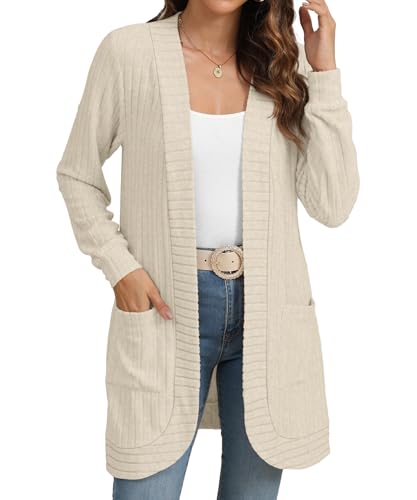 YSYOKOW Women Long Sleeve Open Front Cardigan Casual Lightweight Long Cardigans Loose Knit Outwear with Pockets