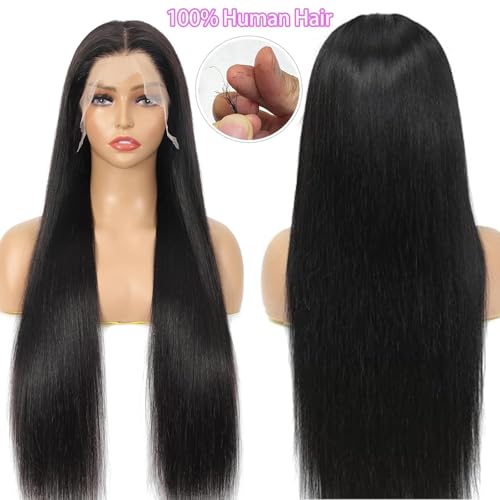 30 Inch 13x6 Straight Lace Front Wigs Human Hair 200% Density HD Lace Front Wigs Human Hair Pre Plucked Glueless 13x6 Full Frontal Straight Wig for Women Natural Black