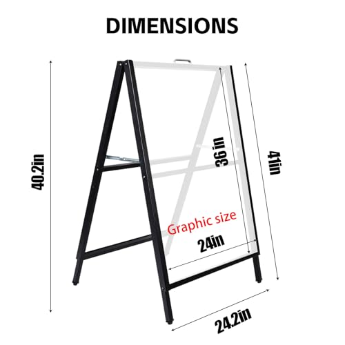 USCNC 24 x 36 Inch A Frame Sign Double-Sided Folding Sandwich Board Heavy Duty Slide-in Sidewalk Signboard for Outdoor Str...