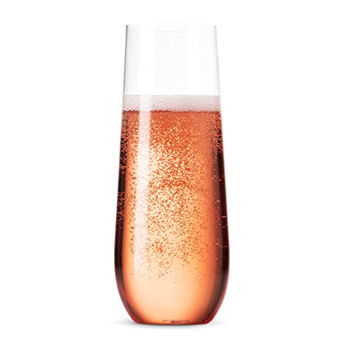Munfix 48 Pack Stemless Plastic Champagne Flutes Disposable 9 Oz Clear Plastic Toasting Glasses Shatterproof Recyclable an...