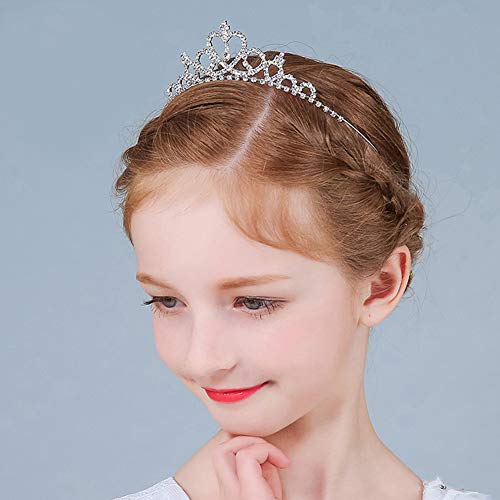 Wedding Party Flower Girl Crystal Rhinestones Heart Shaped Crown Headband Tiara for Bridal,Cute Princess(Silver)