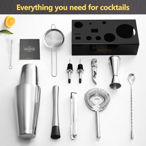 Plat Star Mixology Bartender Kit | Home Bar Set Cocktail Shakers Bartending Kit | Bar Tools Boston Shaker Set with Stand |...
