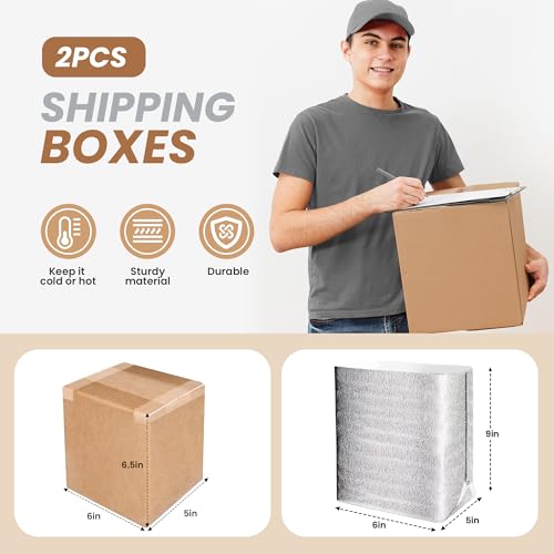 2 Pack Insulated Shipping Boxes with Aluminum Foil Liner,Thermal Insulation Cold Pack Shipping Boxes for Frozen, Reusable ...